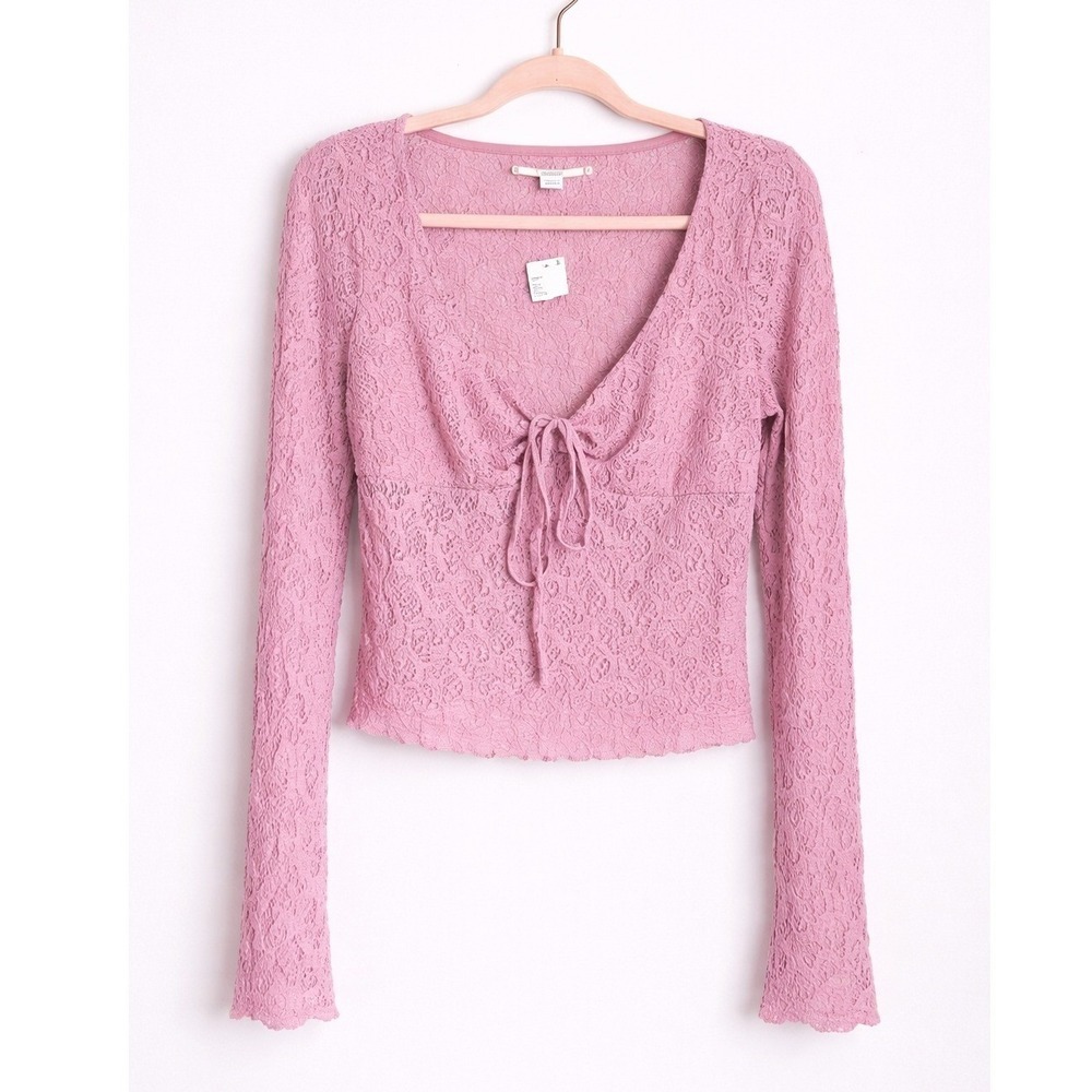 Urban Outfitters NEW Mauve Pink Quinn Lace Coquette Babydoll Y2K Top SZ Large - Picture 11 of 11